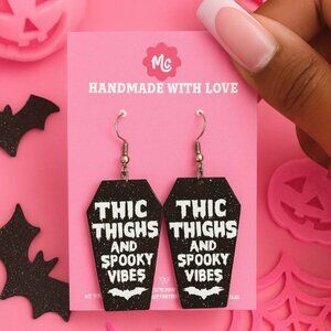 Thic Thighs & Spooky Vibes Coffin Earrings | Cute Halloween Statement Jewelry